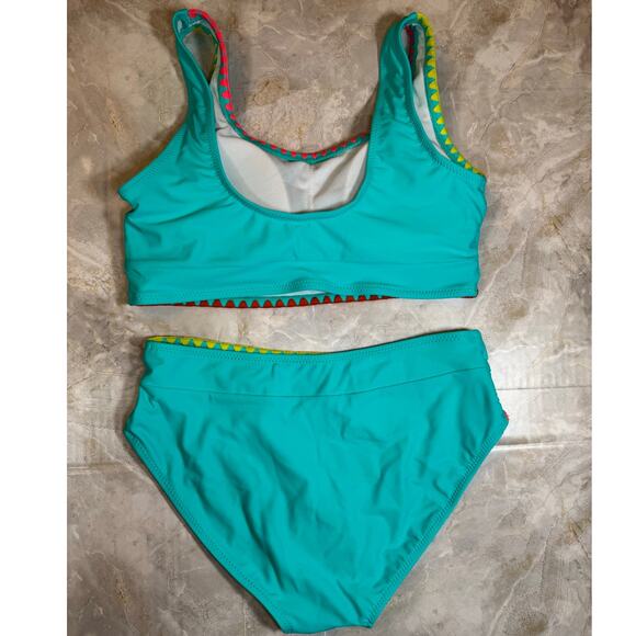 Turquoise Multicolor Trim Sporty Bikini – Size Youth 2XL - Picture 2 of 7